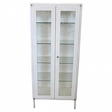 Medical practice glass cabinet in white lacquered metal, 1960s