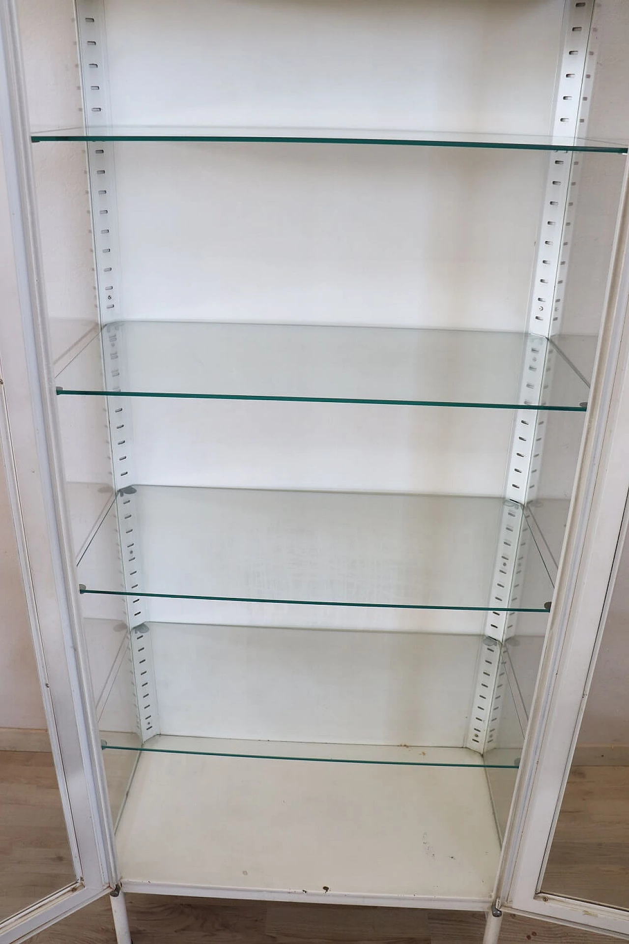 Medical practice glass cabinet in white lacquered metal, 1960s 8