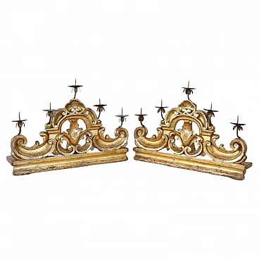 Pair of five-armed candelabra in carved and gilded wood, late 18th century
