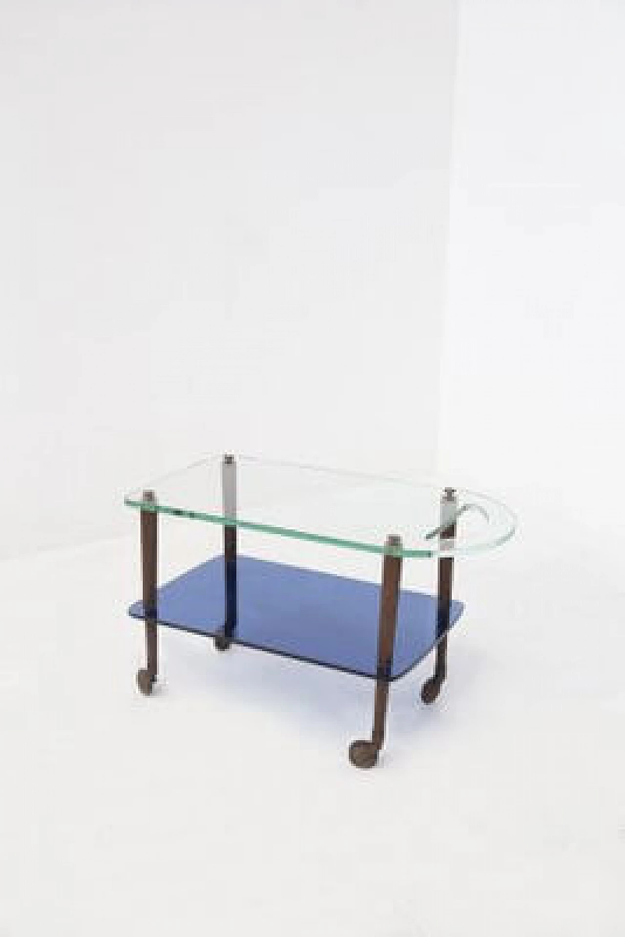 Serving trolley by Fontana Arte in blue glass and brass, 1950s 1