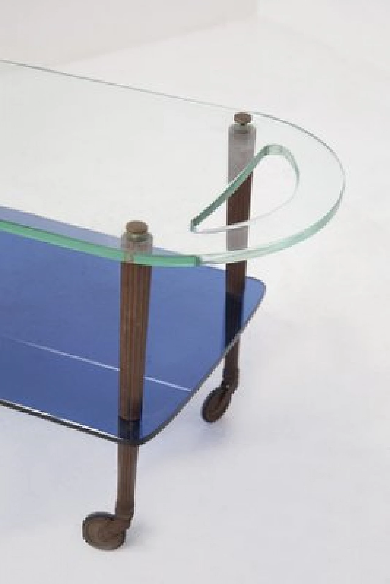 Serving trolley by Fontana Arte in blue glass and brass, 1950s 11