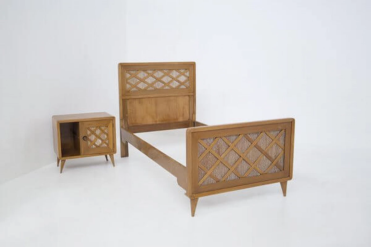 Bed with wooden bedside table by Paolo Buffa, 1950s 1