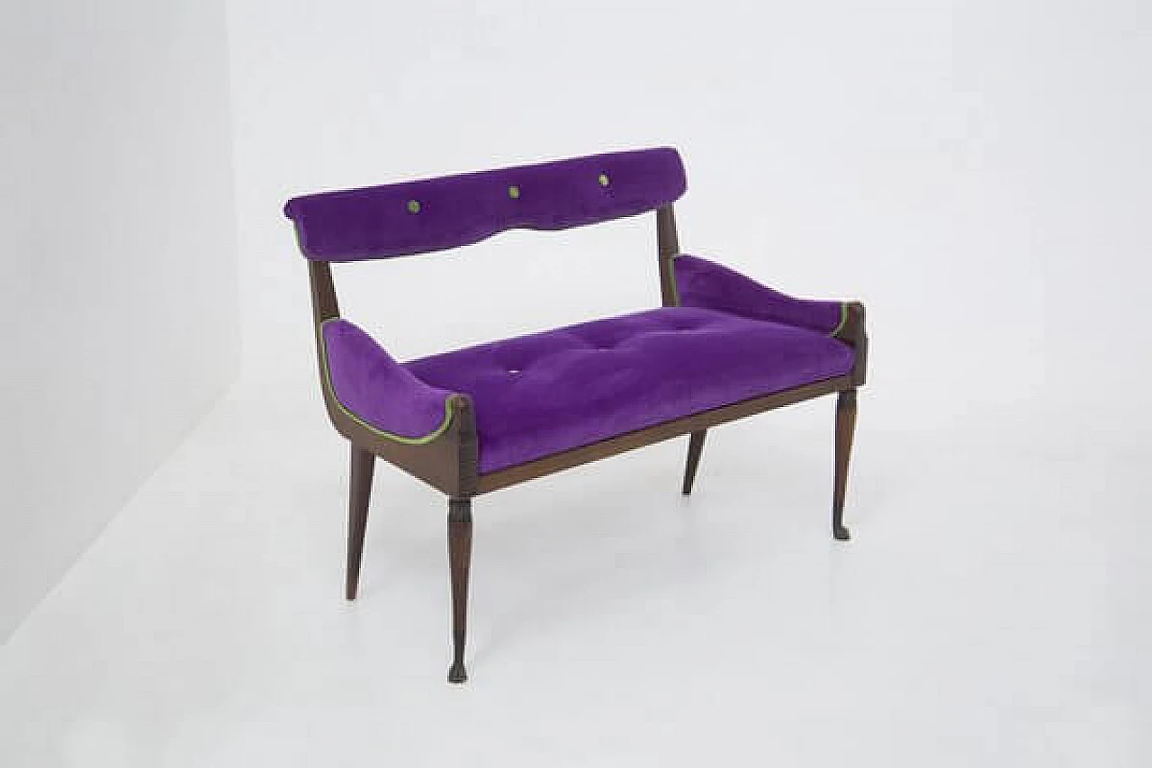 Purple and green velvet sofa, 1950s 1