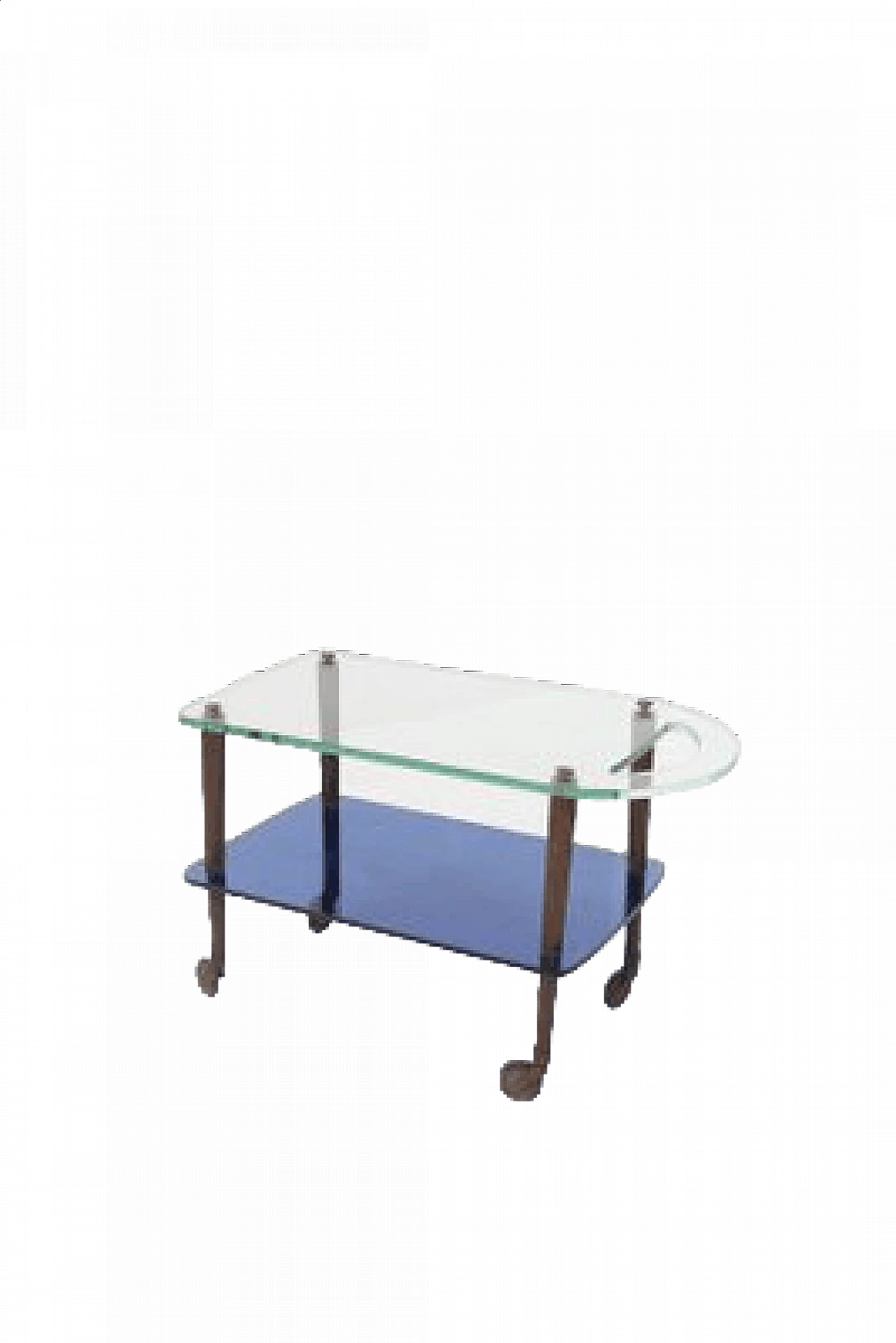 Serving trolley by Fontana Arte in blue glass and brass, 1950s 13