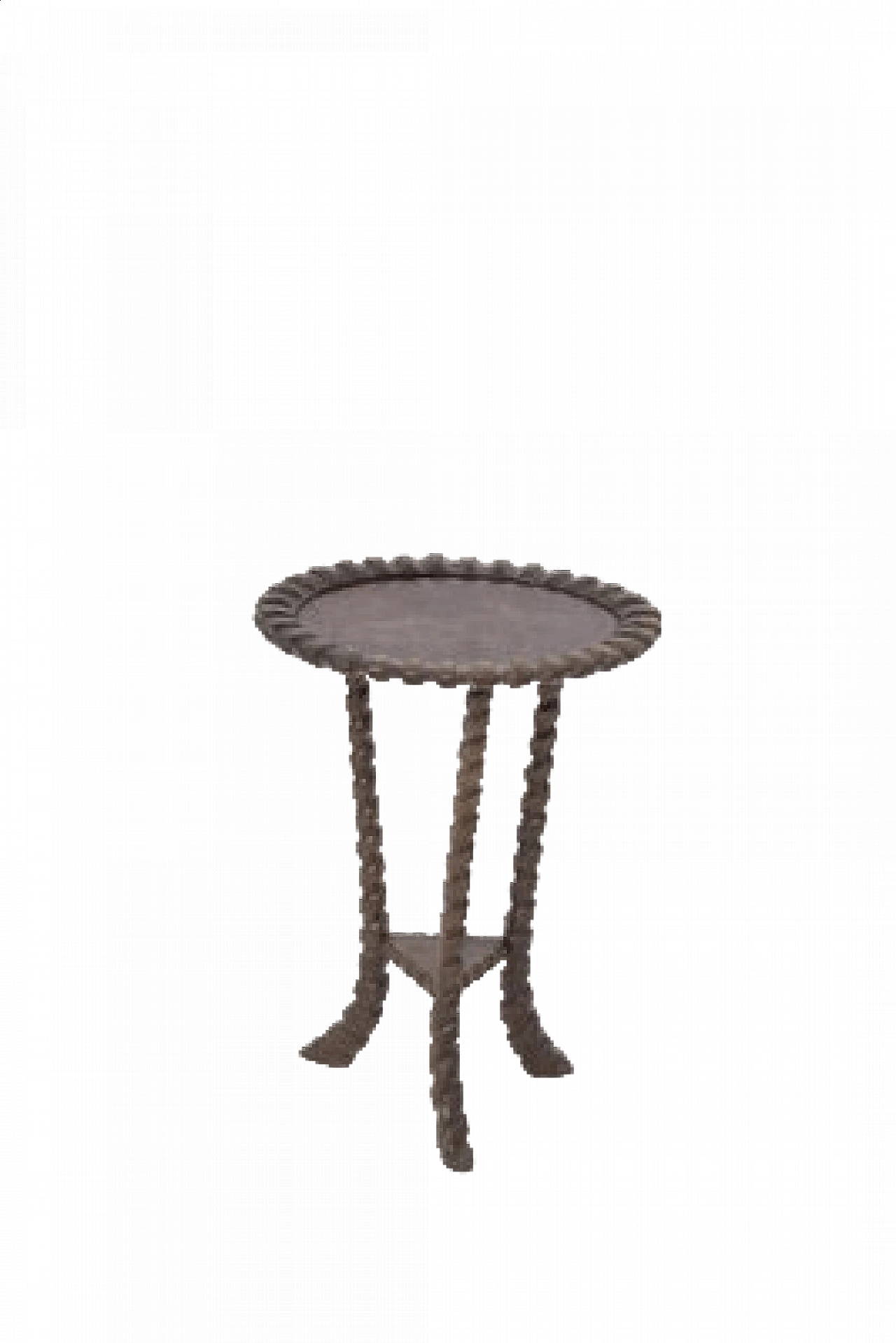 Tavolo in legno scuro lavorato con piano tondo, primi '900 6