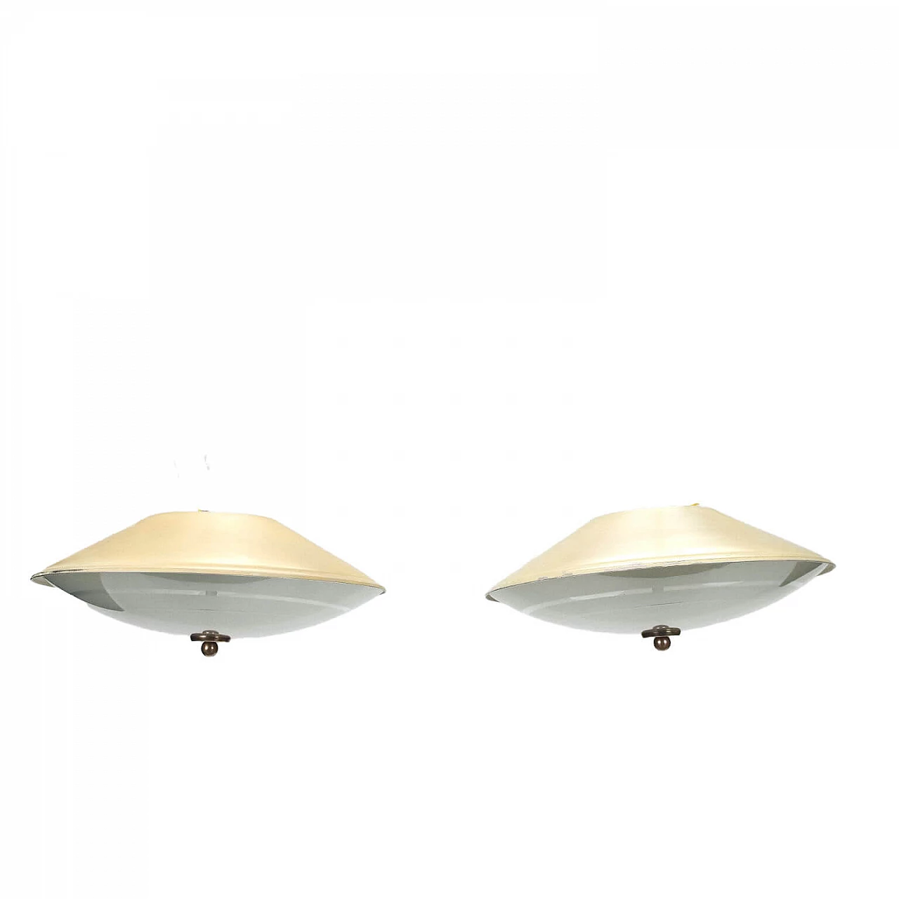 Pair of wall lamps in aluminum and glass, 1950s 1
