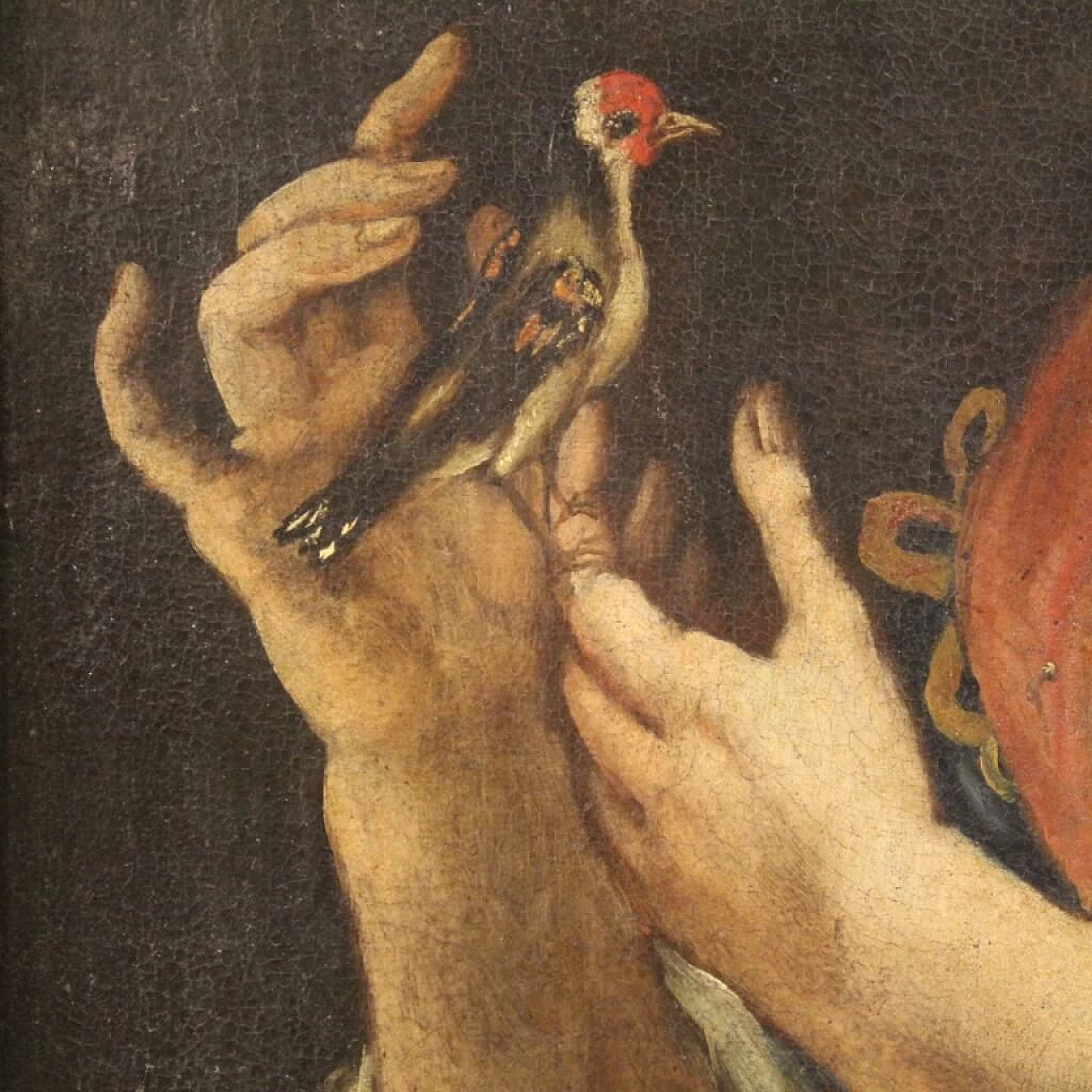 Ritratto di fanciulla con cardellino, dipinto a olio su tela, '700 7