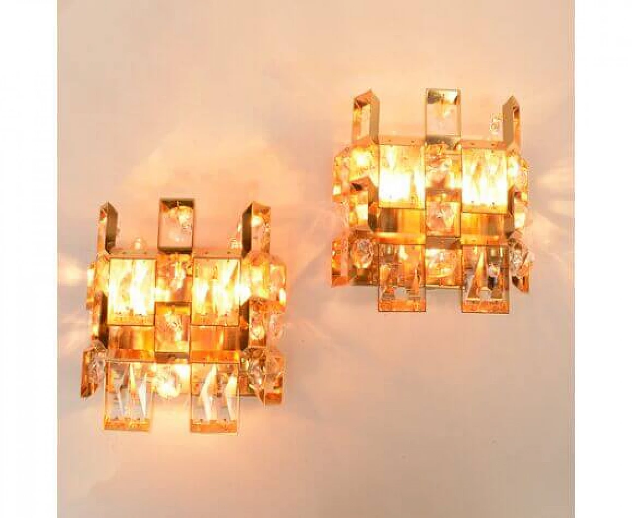 Pair of 2060 crystal and gold-plated brass wall sconces for Palwa, 1960s 3