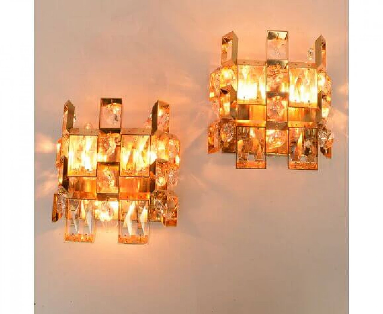 Pair of 2060 crystal and gold-plated brass wall sconces for Palwa, 1960s 4
