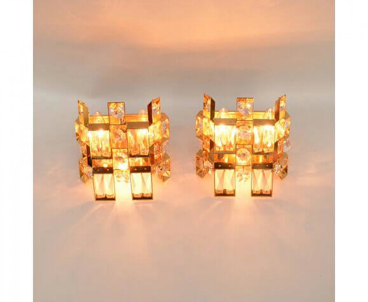 Pair of 2060 crystal and gold-plated brass wall sconces for Palwa, 1960s 5