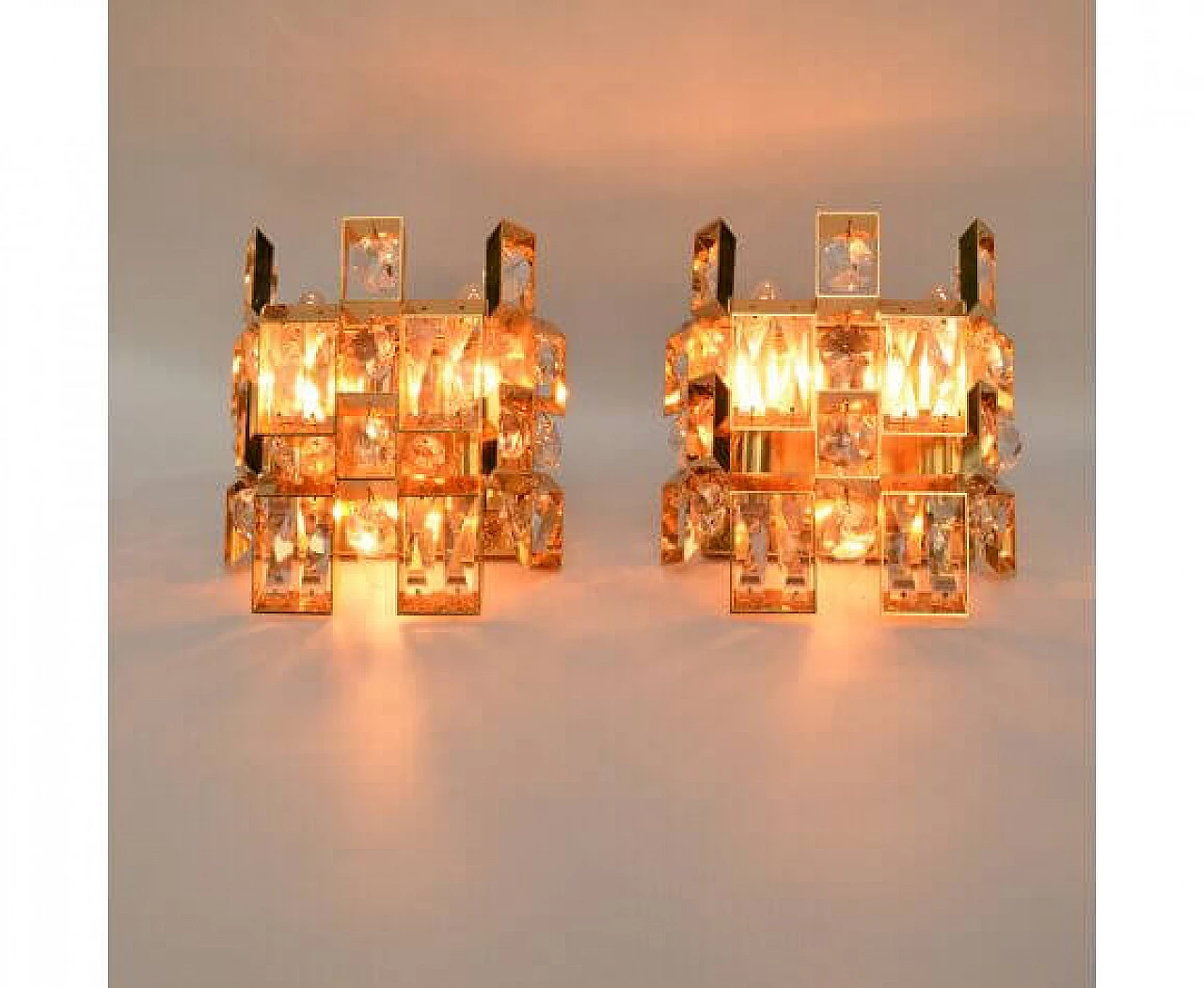 Pair of 2060 crystal and gold-plated brass wall sconces for Palwa, 1960s 6