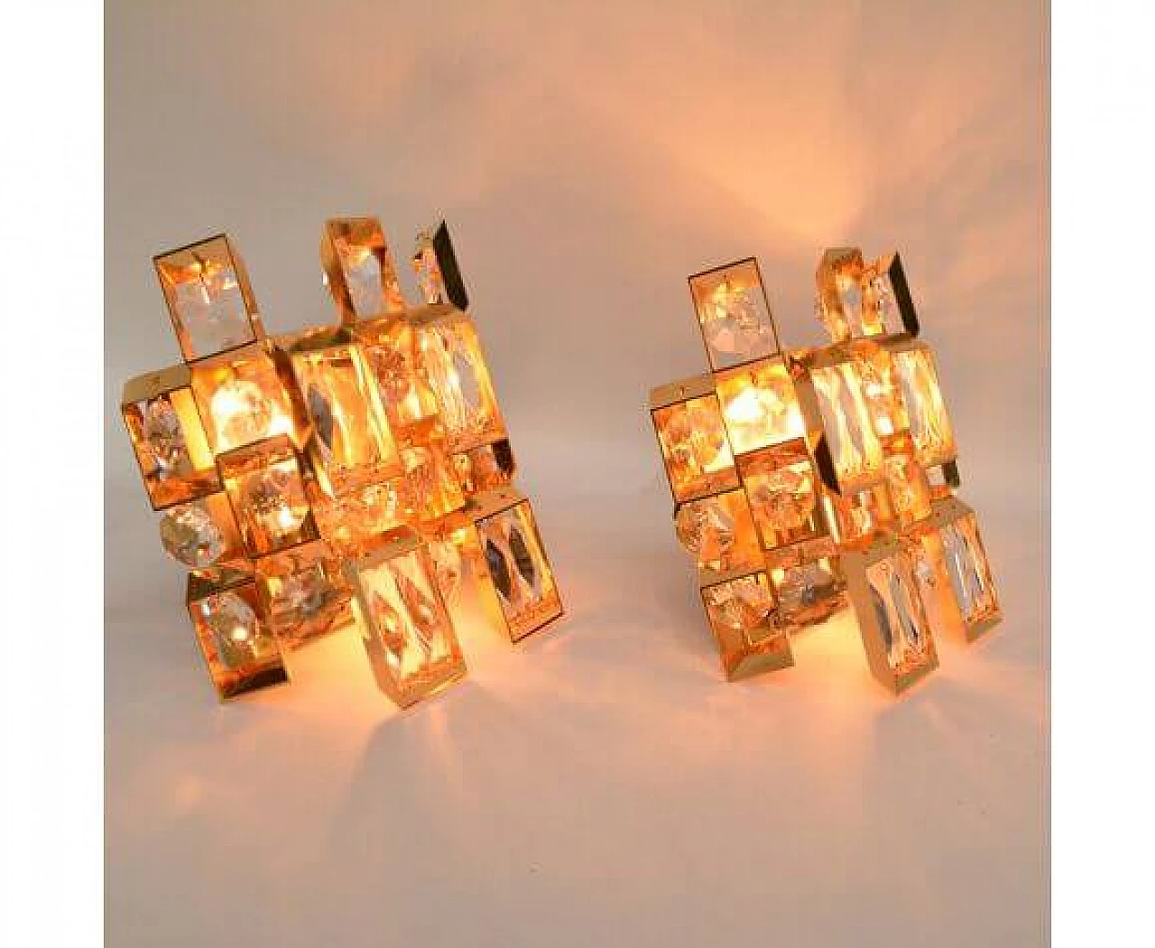 Pair of 2060 crystal and gold-plated brass wall sconces for Palwa, 1960s 7