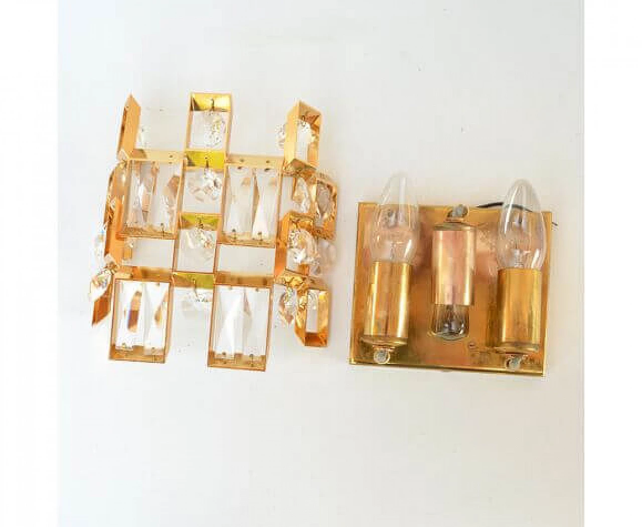 Pair of 2060 crystal and gold-plated brass wall sconces for Palwa, 1960s 16