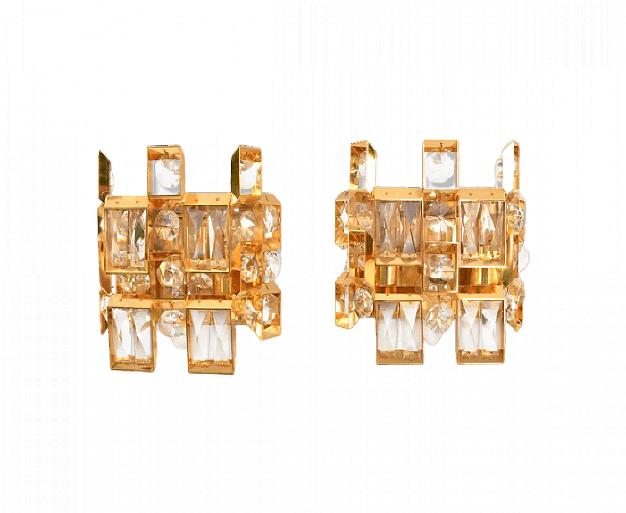 Pair of 2060 crystal and gold-plated brass wall sconces for Palwa, 1960s 17