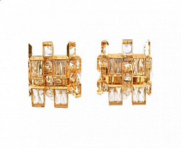 Pair of 2060 crystal and gold-plated brass wall sconces for Palwa, 1960s