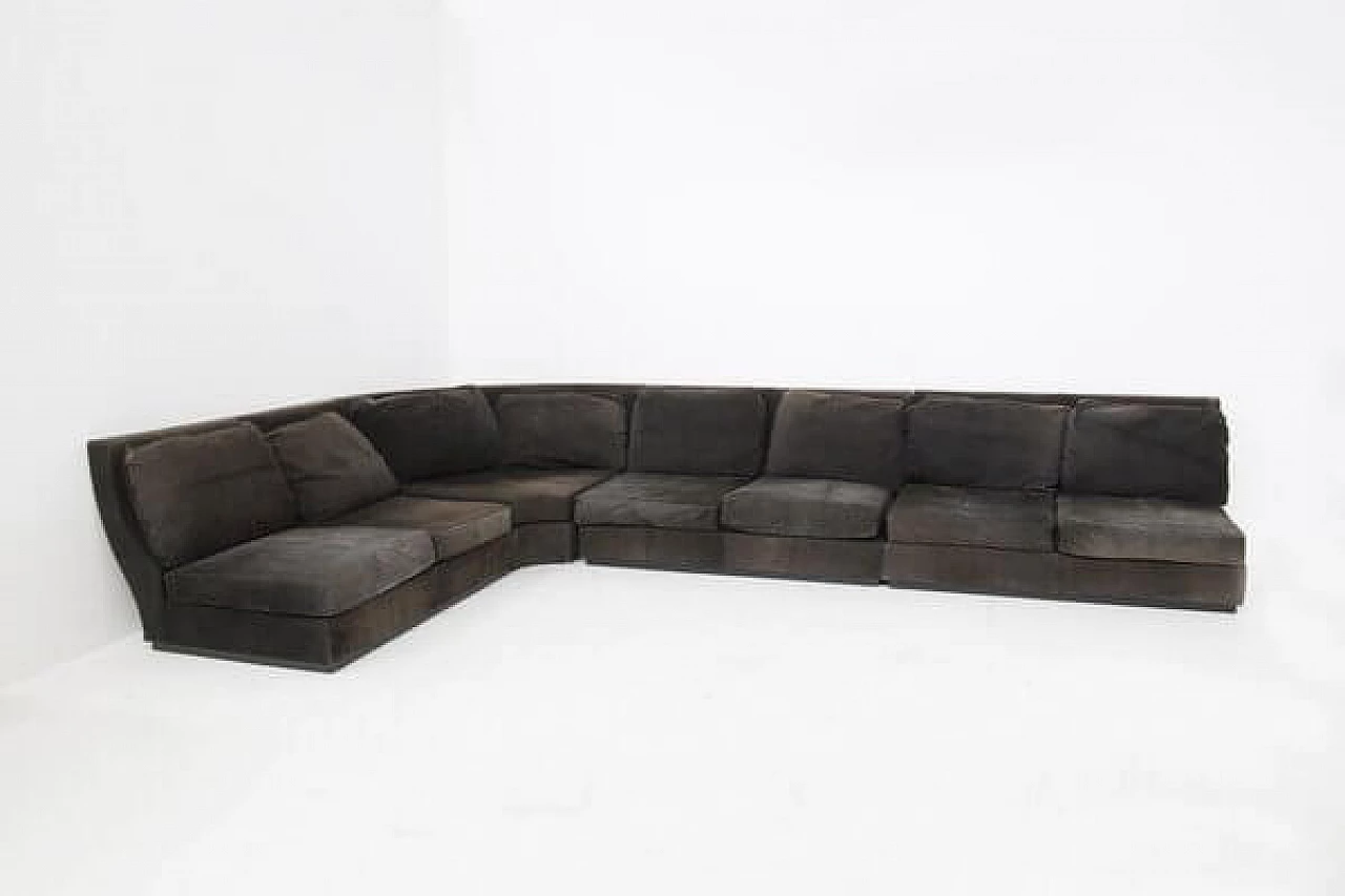 Divano ad angolo in alcantara nero, anni '70 1