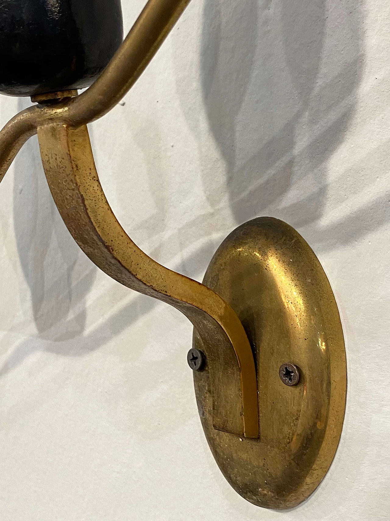 3 Wall lamps in gilded brass and opaline glass, 1960s 1