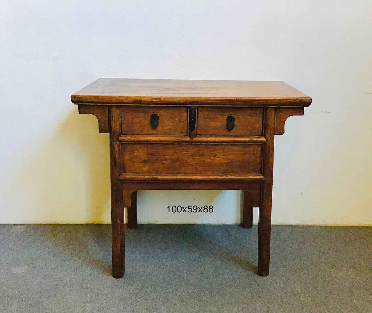 Elm console table with drawers, 19th century 4