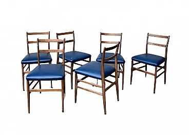 6 Leggera dining chairs in wood and leather by Gio Ponti for Cassina, 1960s
