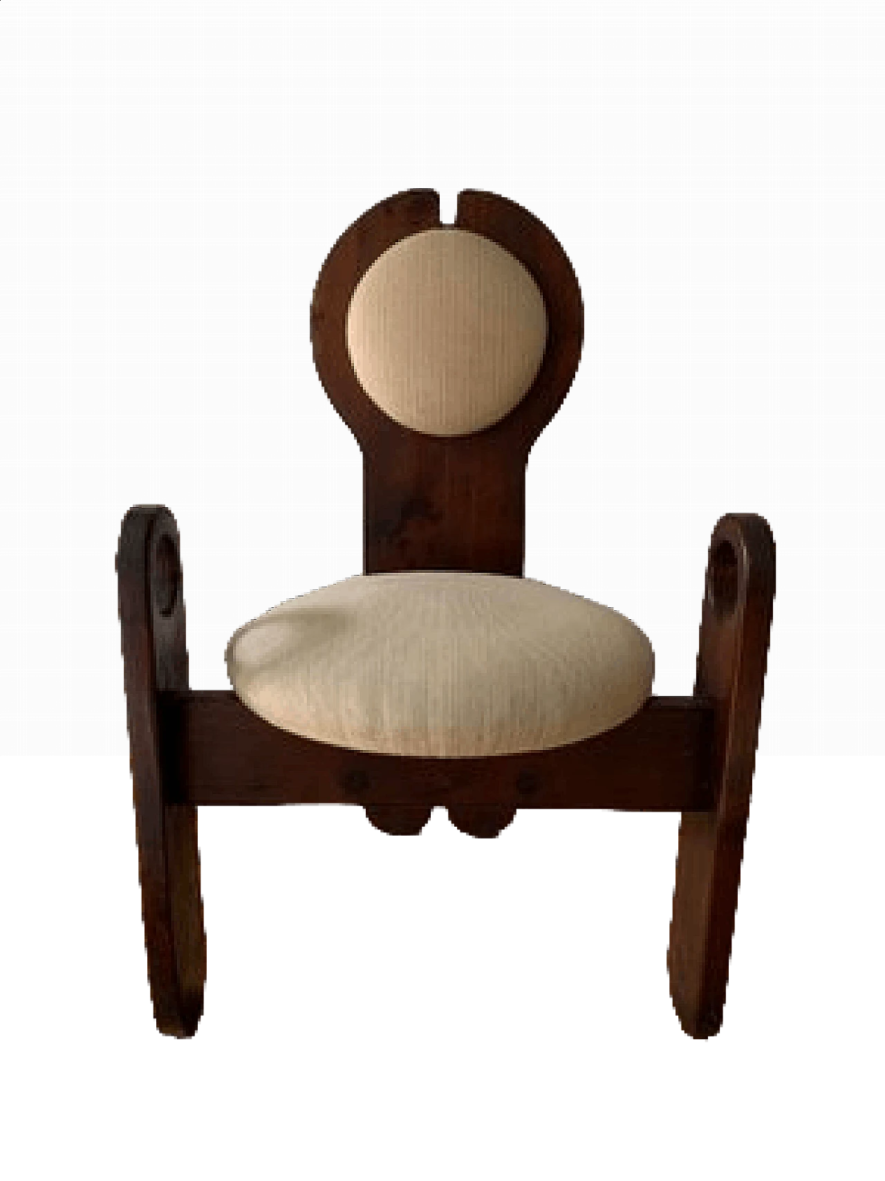 Poltroncina in legno e tessuto beige di Maria Szedleczky, anni '60 5