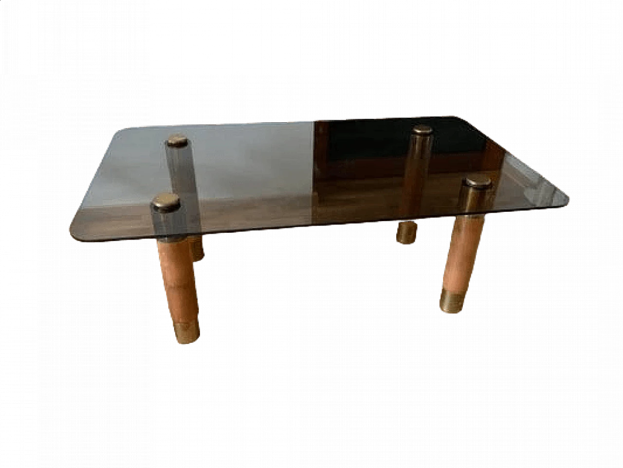 Side table in brass and teak with glass top, 1960s 7