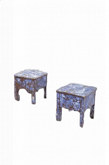 Pair of blue wooden folding stools, 19th century