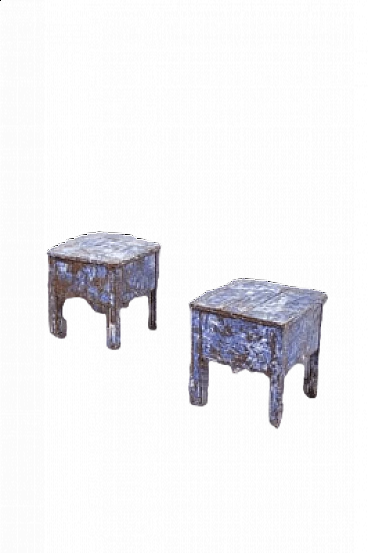 Coppia di sgabelli pieghevoli in legno blu, '800