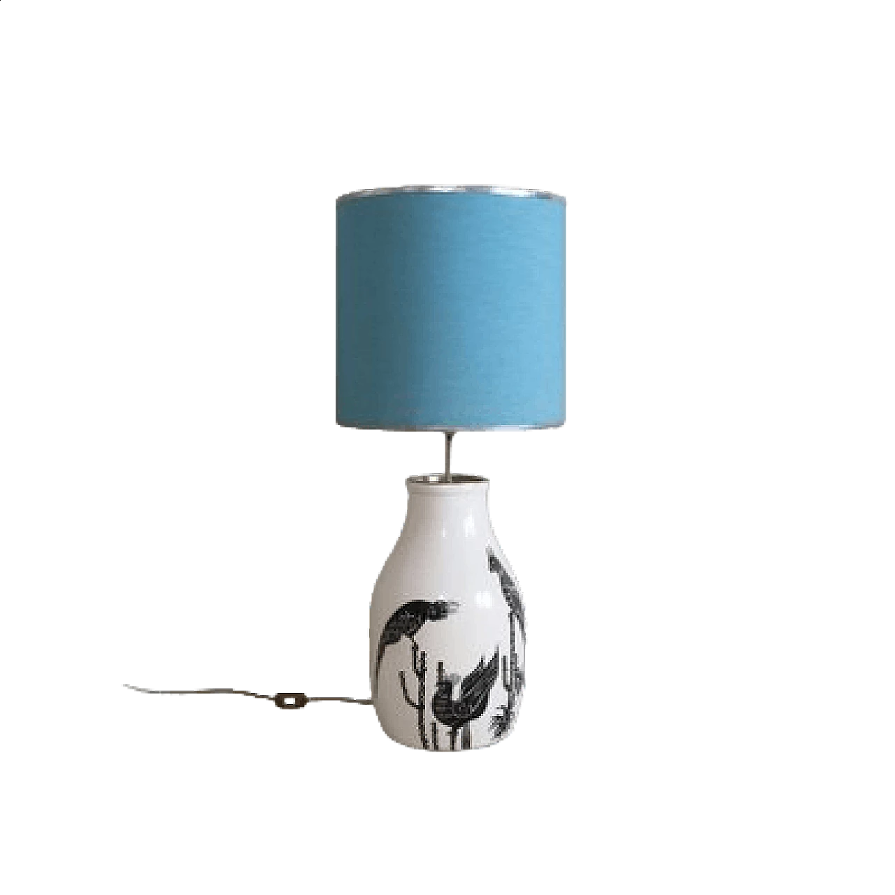 Glazed ceramic table lamp with light blue lampshade, 1960s 6