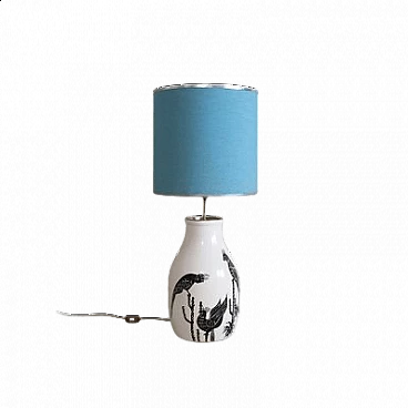 Lampada da tavolo in ceramica smaltata con paralume azzurro, anni '60