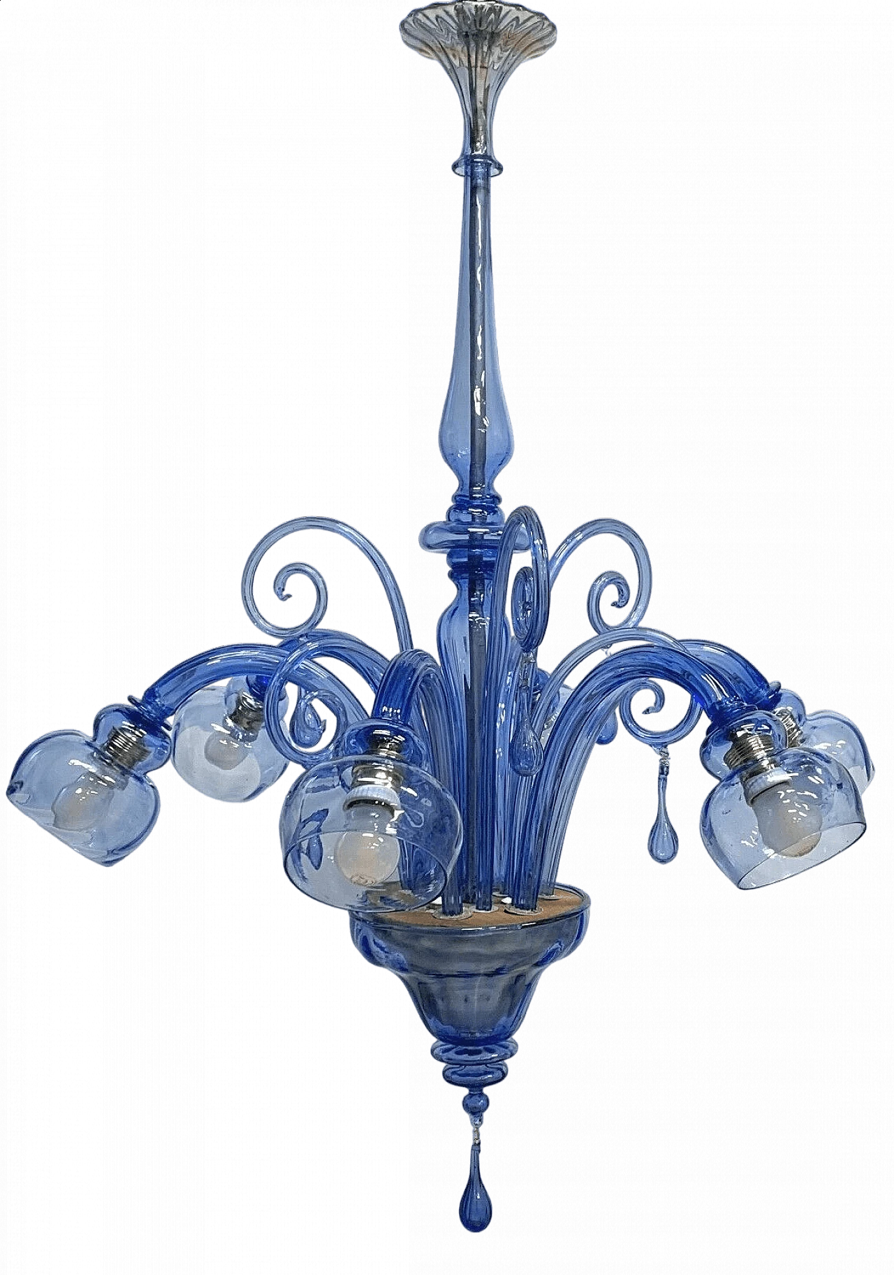 Lampadario in vetro blu attribuito a Venini, anni '30 8