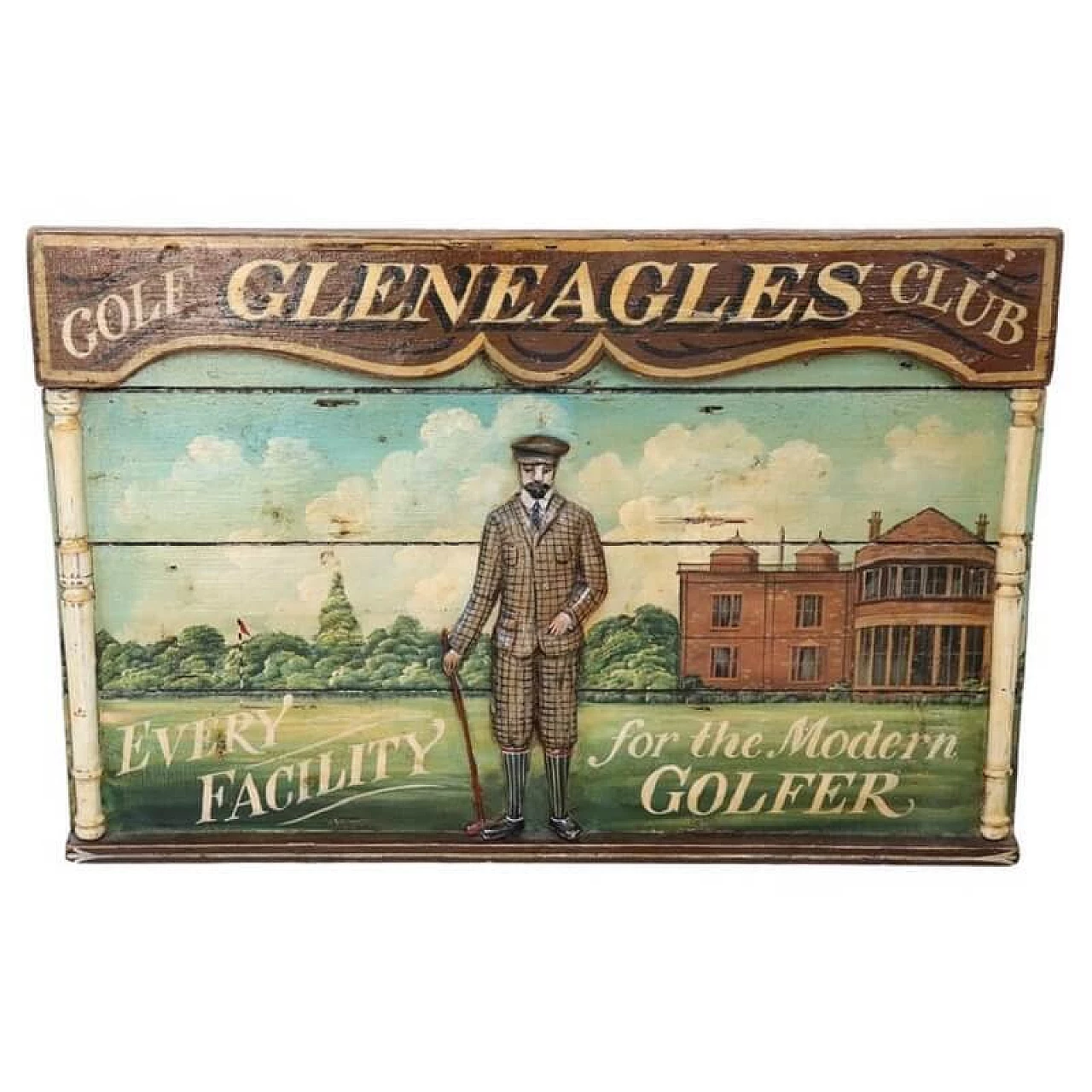 Hand-painted sign on wood for Gleneagles golf club, 1920s 1