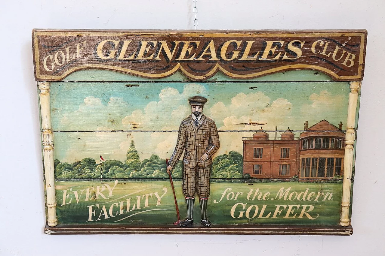 Insegna dipinta a mano su legno per il golf club Gleneagles, anni '20 2