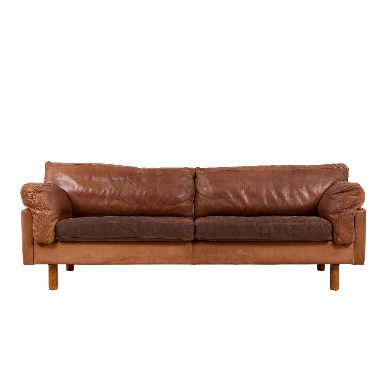 Danish cognac aniline leather sofa by Mogens Hansen, 1970s 16
