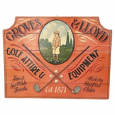 Insegna pubblicitaria per il golf dipinta a mano su legno, anni '20