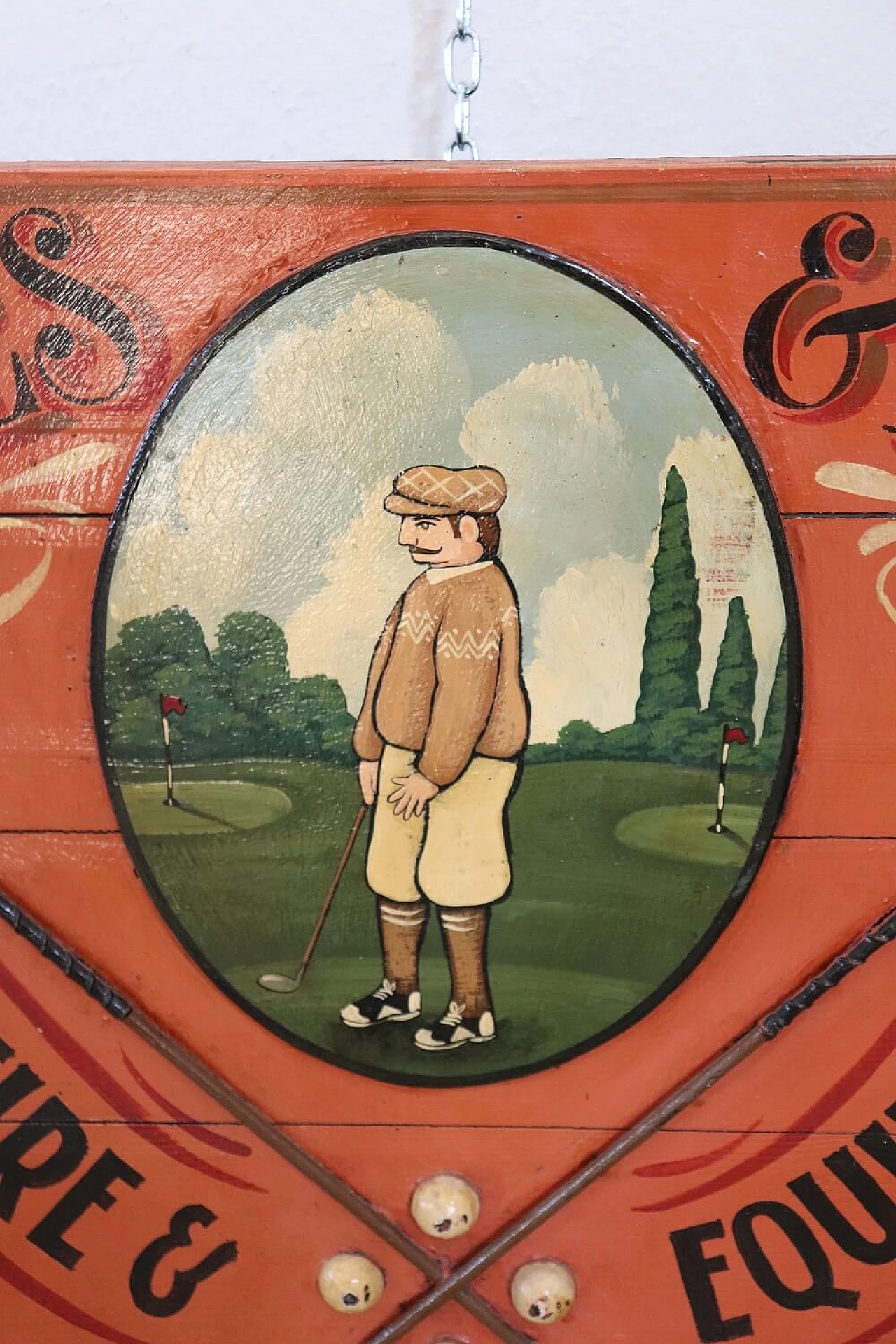 Insegna pubblicitaria per il golf dipinta a mano su legno, anni '20 3