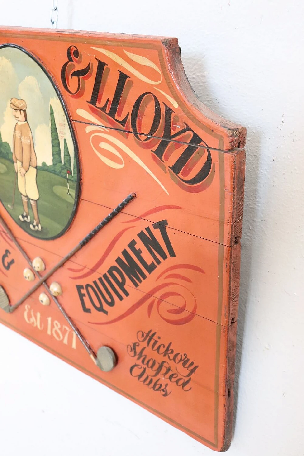 Hand-painted golf advertising sign on wood, 1920s 6
