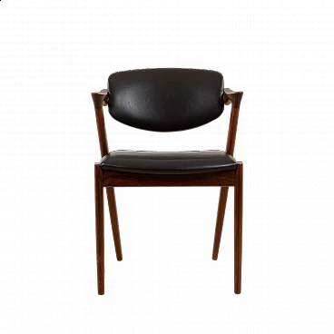 Sedia in palissandro e pelle nera modello 42 di Kai Kristiansen, anni '60