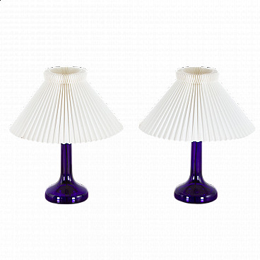 Pair of deep blue table lamps by Holmegaard for Le Klint, 1970s