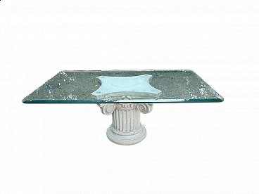 Tavolino con base a capitello e piano in vetro Italgarden, anni '80