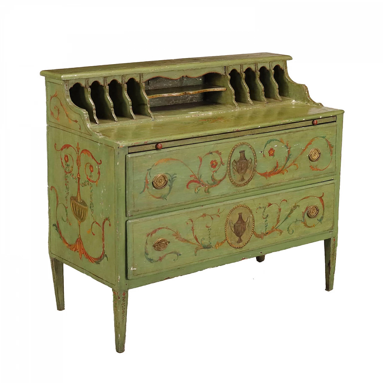Neoclassical green chest of drawers with document compartments, late 18th century 1