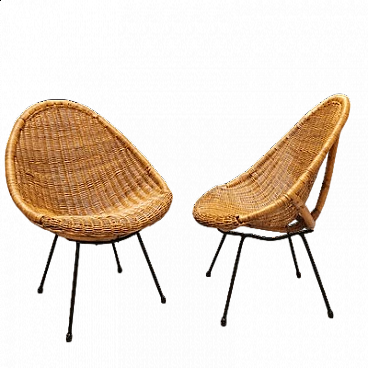 Pair of rattan armchairs, 1950s