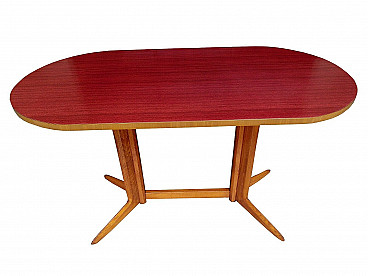 Wooden table with red top by Ico Parisi for Rizzi, 1950s