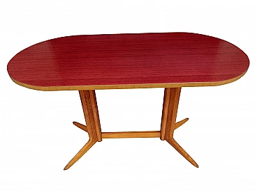Tavolo in legno con piano rosso di Ico Parisi per Rizzi, anni '50