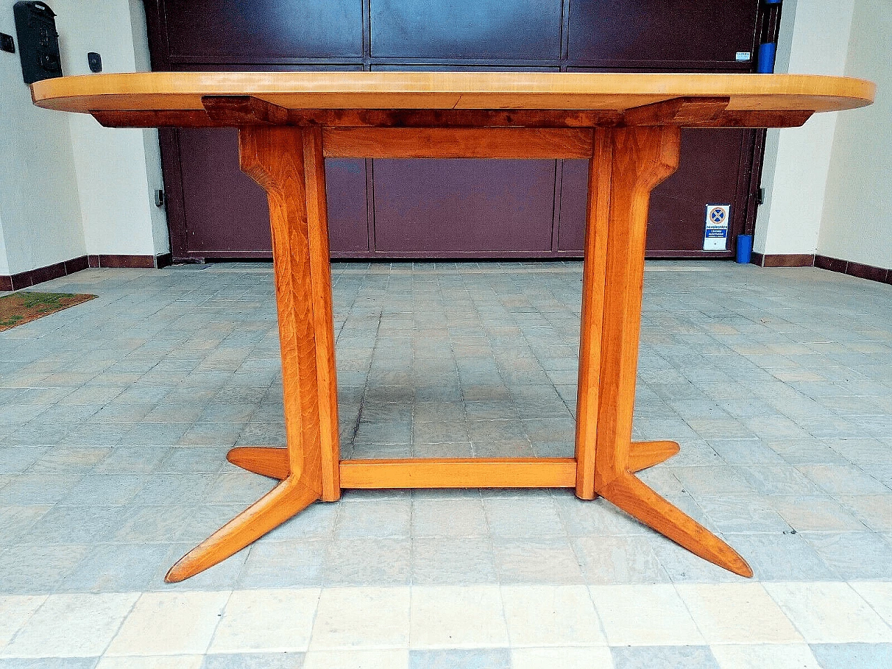 Wooden table with red top by Ico Parisi for Rizzi, 1950s 3