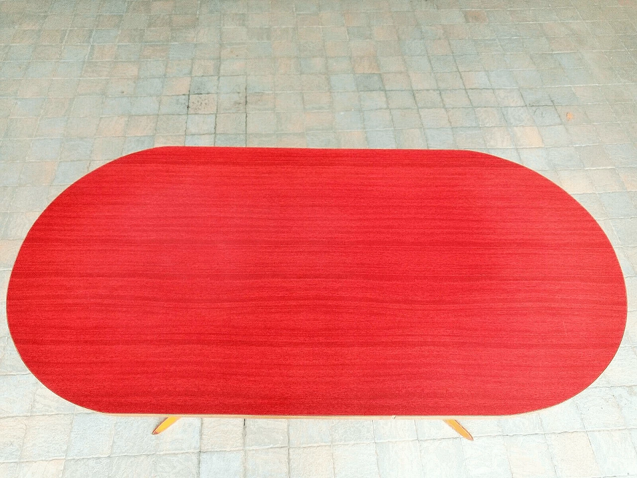 Wooden table with red top by Ico Parisi for Rizzi, 1950s 4