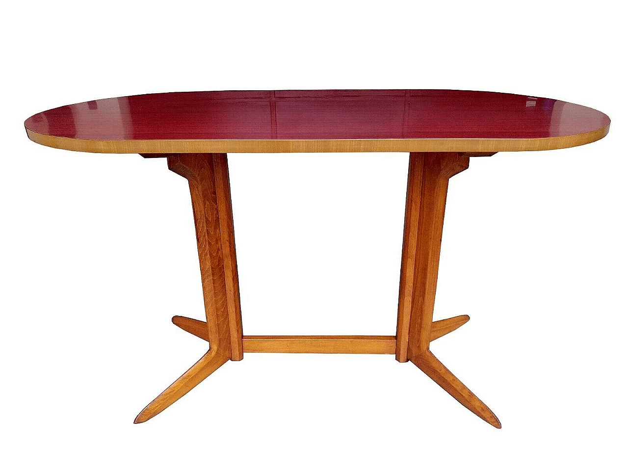 Tavolo in legno con piano rosso di Ico Parisi per Rizzi, anni '50 12