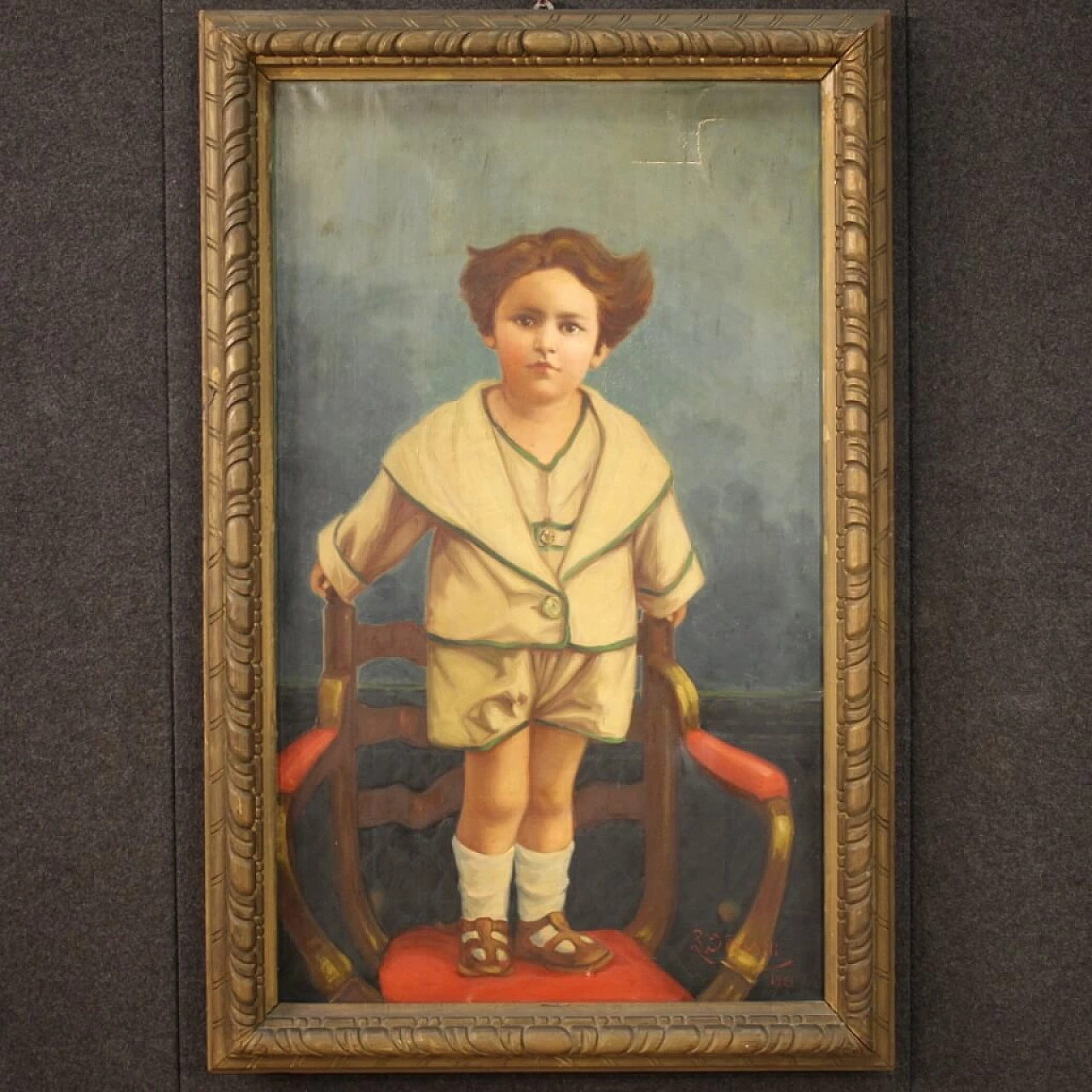 Portrait of a child standing on a chair, oil on canvas, 1921 1