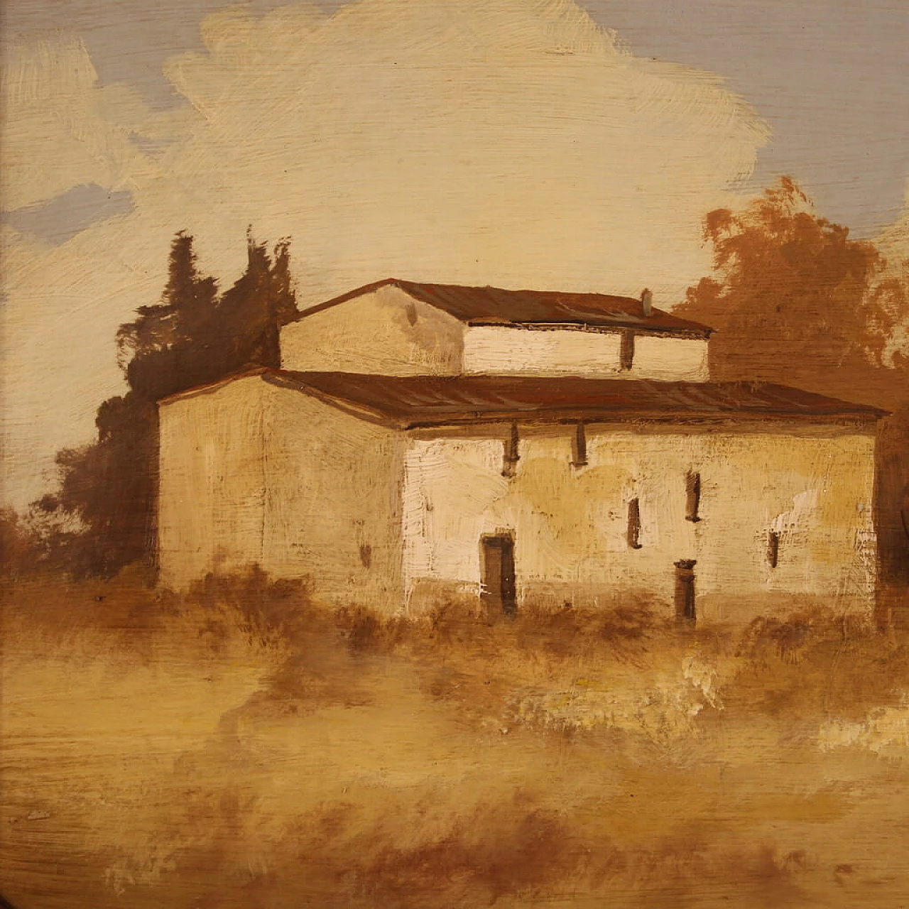 Landscape with building, oil on masonite, 1970s 6