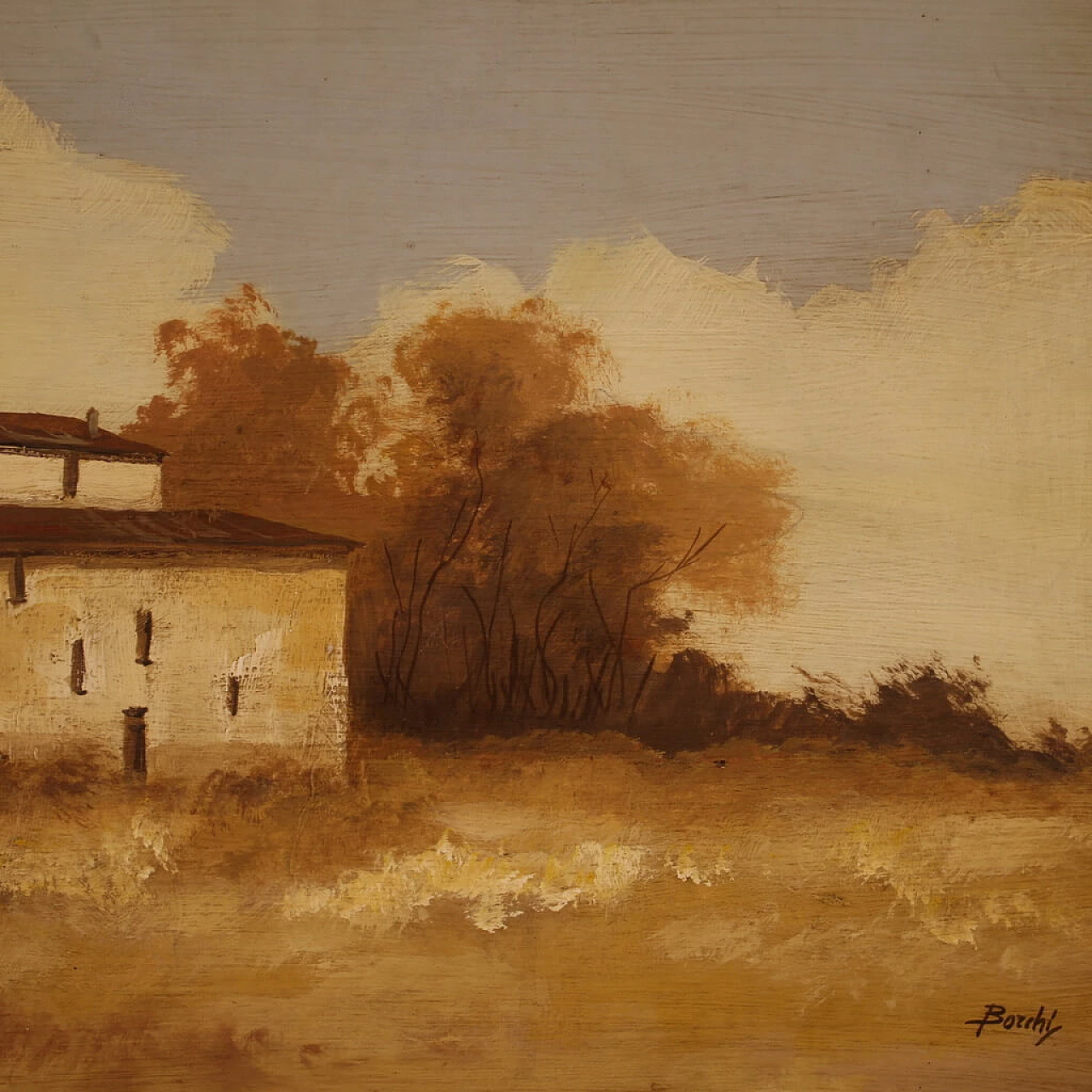 Landscape with building, oil on masonite, 1970s 8
