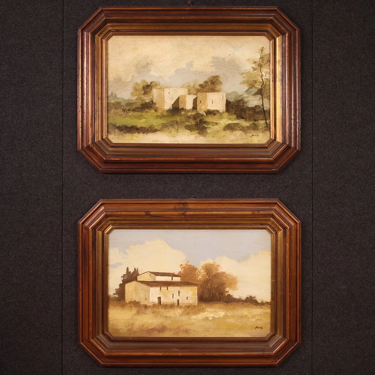 Landscape with building, oil on masonite, 1970s 9